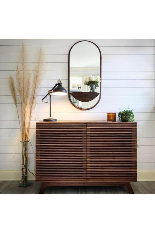 Ahşap Bar Dolabı - Modern Şerit Detaylı, Şarap Ve Bardak Saklama Ünitesi