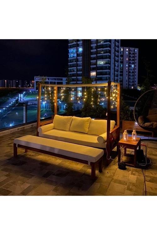 Bahçe Balkon Teras Ahşap Puflu Sedir