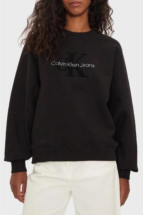 CK Jeans CHENILLE MONOLOGO CREWNECK Kadın SİYAH Sweatshirt J20J224652-BEH
