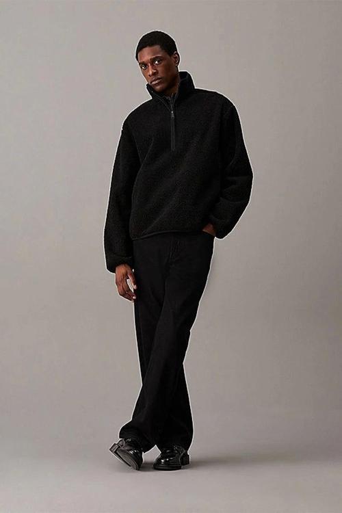 CK Jeans HALF ZIP SHERPA Erkek SİYAH Sweatshirt J30J326679-BEH