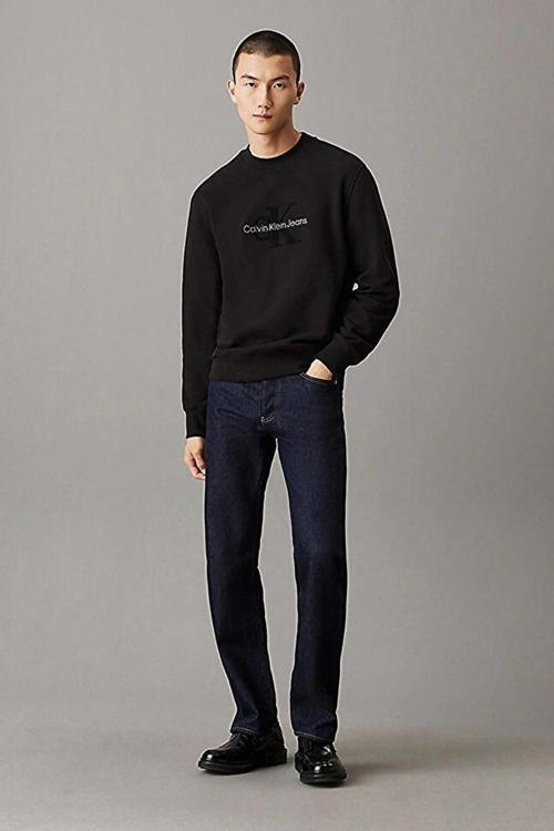 CK Jeans CHENILLE MONOLOGO CREW NECK Erkek SİYAH Sweatshirt J30J326144-BEH
