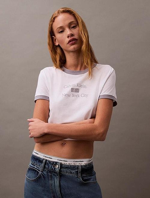CK Jeans SS DRAPEY JERSEY CROP TEE Kadın  T-shirt LV047B808G-VVC