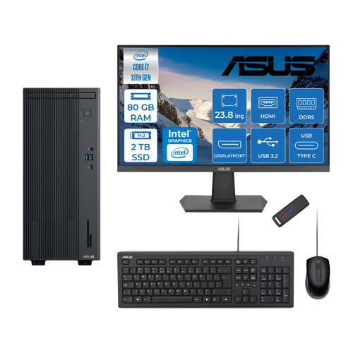 Expertcenter P500MV Intel Core I7-13620H 80GB Ddr5 2tb SSD Freedos 100Hz 23.8 IPS Mon. Minitower Masaüstübilgisayar WB7136216512B0DF29+ZETTAUSBBELLEK