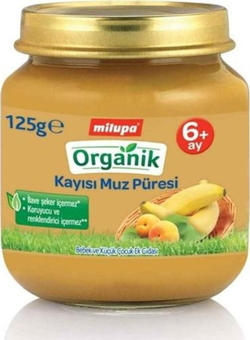 Organik Kayısı Muz Püresi Kavanoz 125 G 6+ Ay
