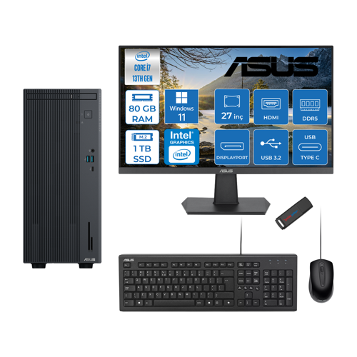Expertcenter P500MV Intel Core I7-13620H 80GB Ddr5 1tb SSD WIN11PRO 100Hz 27" IPS Mon. Minitower Masaüstübilgisayar WC7136216512B0DW28+ZETTAUSBBELLEK