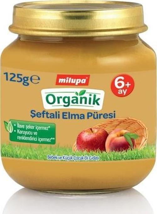 Organik Şeftali Elma Püresi Kavanoz 125 G 6+ Ay