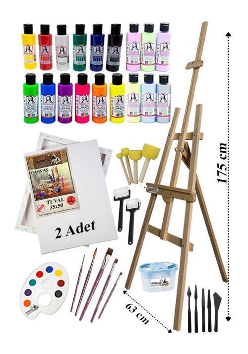 Akrilik Boya Resim Seti Südor Monalisa 18 Renk 70 ml Akrilik Boya 2 Tuval 35x50 Fırça Spatula Şövale