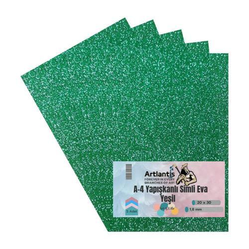 Yapışkanlı Simli Eva Yeşil A4 20x30 5 Adet 1 Paket Hobi Okul Öncesi Kreş Anasınıfı Eva Yapışkanlı Simli 20*30