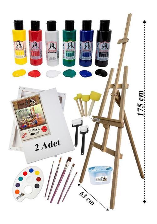 Akrilik Boya Resim Seti Südor Monalisa 6 Ana Renk 70 ml Akrilik Boya 2 Tuval 50x70 Fırça Spatula Şövale
