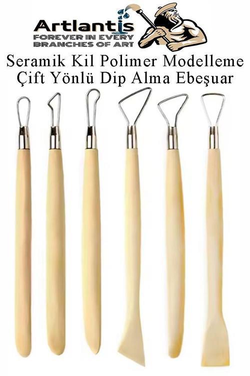 Seramik Kil Polimer Modelleme Çift Yönlü Dip Alma Ebeşuar 6 lı 1 Paket Seramik Kil Şekillendirici Plastik Saplı