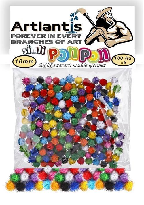 Simli Ponpon 10 mm 100 Lü 1 Paket Karışık Renk Pon Pon 10 mm Pompom 1 cm Elişi Etkinliği Anasınıfı Kreş Okul Öncesi Pom 