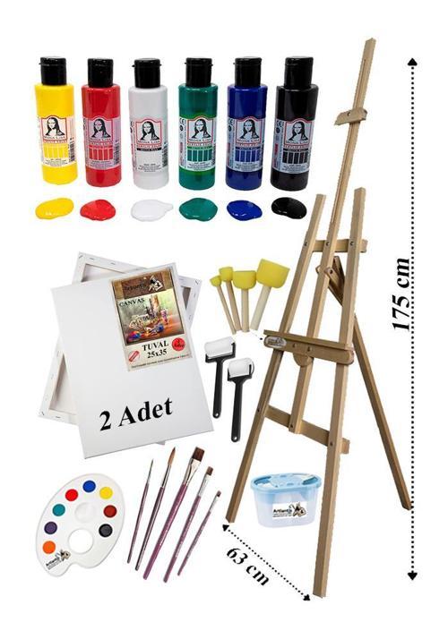 Akrilik Boya Resim Seti Südor Monalisa 6 Ana Renk 70 ml Akrilik Boya 2 Tuval 25x35 Fırça Spatula Şövale