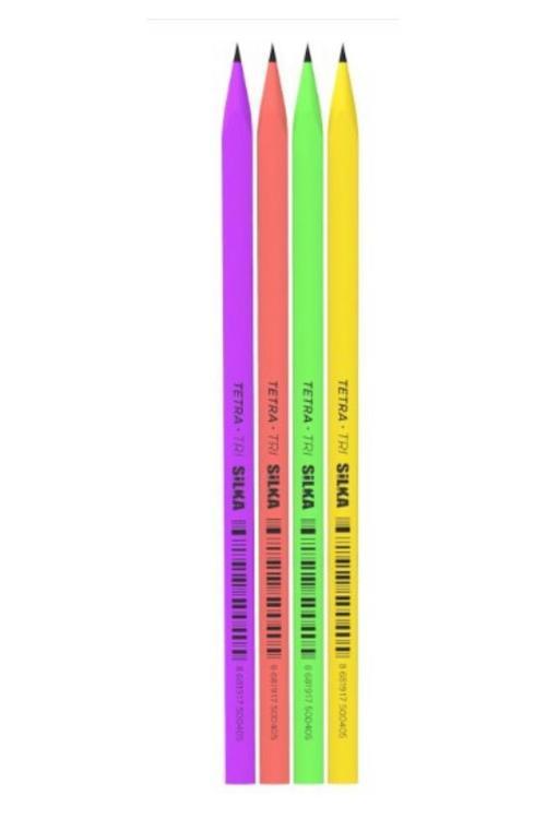 Kurşun Kalem 4 Renk Üçgen Neon 1 Paket Silka Tetra Neon Üçgen Kurşun Kalem