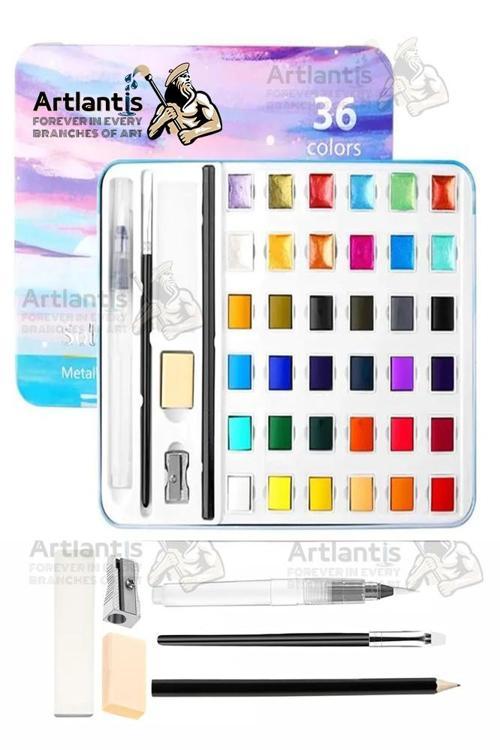 Tablet Sulu Boya 36 Renk Teneke Kutu 1 Paket 36 lı Taş Sulu Boya Çıkarılabilir Tablet Suluboya Resim Hobi Sanat