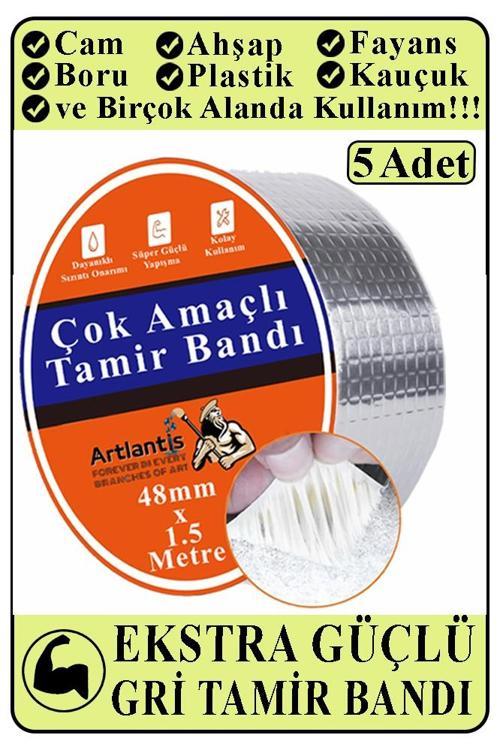 Çok Amaçlı Tamir Bandı 5 Adet Su Geçirmez Sızdırmaz Isıya Dayanıklı Sakız İzole Gri Tamir Bant 48mm 1.5 Metre