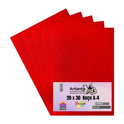 Kırmızı Keçe A4 2 mm 20x30 cm 5 li 1 Paket Okul Kreş Etkinlik