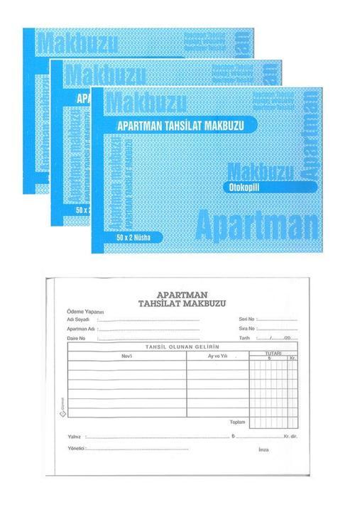 Apartman Tahsilat Makbuzu Otokopili 2/50 3 Adet Apartman Aidat Makbuzu 14x19 cm