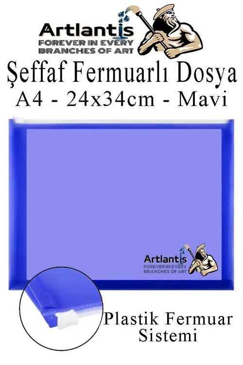 A4 Şeffaf Fermuarlı Dosya Mavi 1 Adet Pvc Fermuarlı Evrak Dosyası 24x34cm Çıtçıtlı Belge Evrak Dosyası Ofis Büro Okul