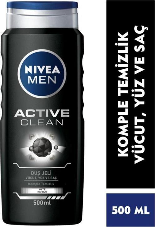Men Erkek Duş Jeli Active Clean 500 Ml, 3'ü 1 Arada Komple Bakım, Aktif Karbon, Vücut Saç Ve Yüz
