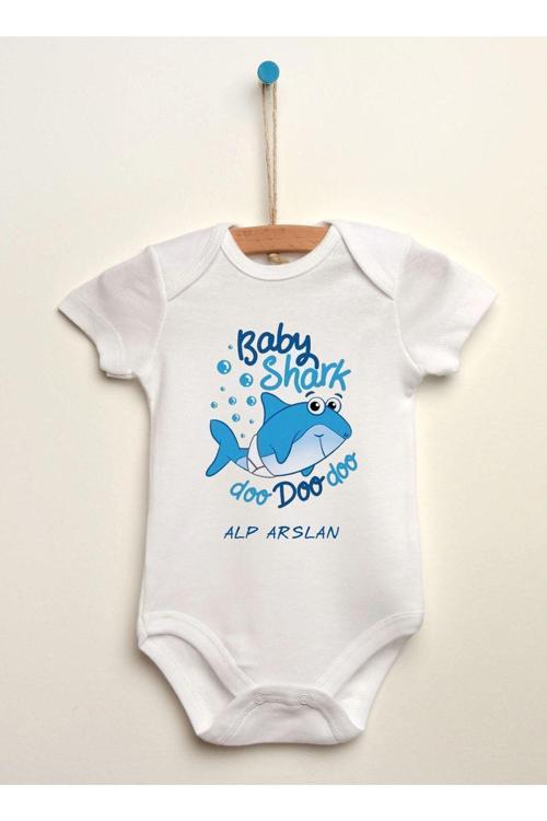 Baby Shark Baskılı Organik Pamuklu Bebek Body Zıbın