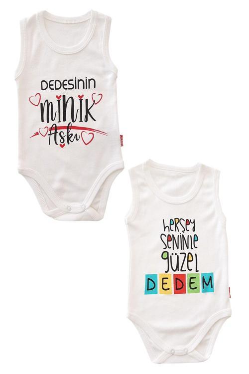 Unisex Bebek Beyaz Halam Yazılı 2'Li %100 Pamuklu Body Zıbın