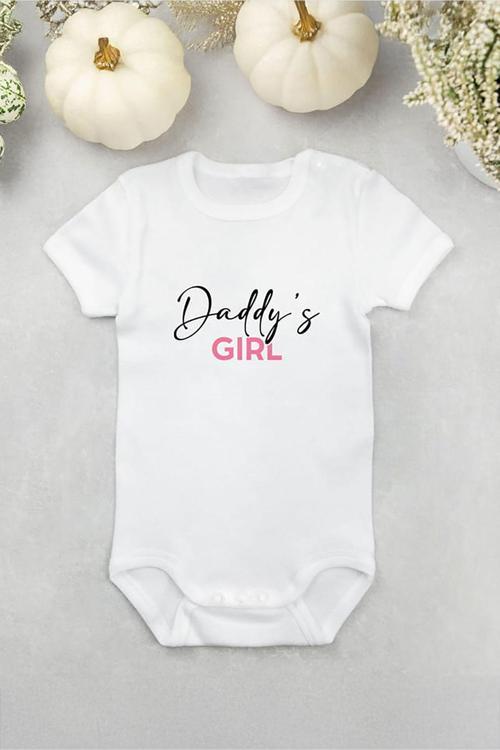 %100 Pamuk Kısa Kollu Babasının Kızı Desenli Çıtçıtlı Bebek Body Zıbın Beyaz