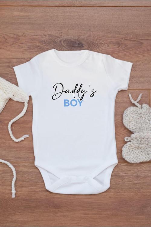 %100 Pamuk Kısa Kollu Babasının Oğlu Desenli Çıtçıtlı Bebek Body Zıbın Beyaz