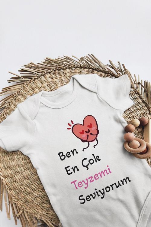 %100 Pamuk Kısa Kollu Ben İlk Yeni Yılım Desenli Çıtçıtlı Bebek Body Zıbın Beyaz