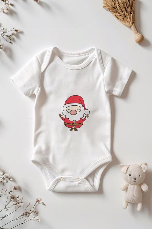 3'Lü Set %100 Pamuk Kısa Kollu Sevimli Noel Kahramanlar Desenli Çıtçıtlı Bebek Body Zıbın Beyaz