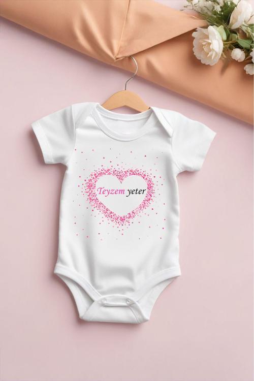 %100 Pamuk Kısa Kollu İyi Ki Teyzem Var Desenli Çıtçıtlı Bebek Body Zıbın Beyaz