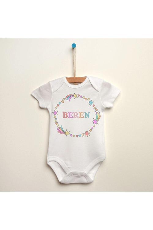 Unicorn Desenli Kişiye Özel Baskılı Organik Pamuklu Bebek Body Zıbın