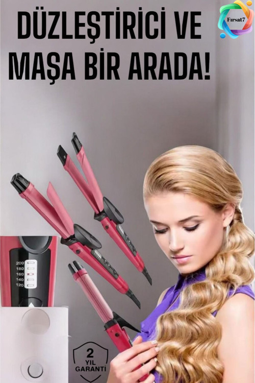 2İn1 Saç Şekillendirici Düzleştirici Ve Maşa İkisi Bir Arada Isı Ayarlı Düzleştirici & Maşa