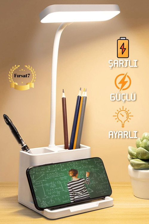 Şarjlı Masa Lambası 3 Renk Dokunmatik Telefon Standlı Kademeli Çalışma Okuma Işığı Gece Lambası Uzun
