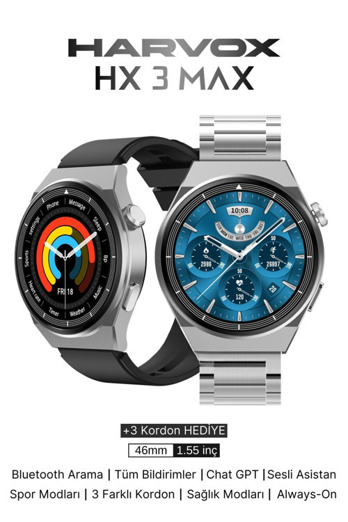 Watch Hx-3 Max Akıllı Saat Iphone Ve Android Tüm Telefonlara Uyumlu Yapay Zekalı