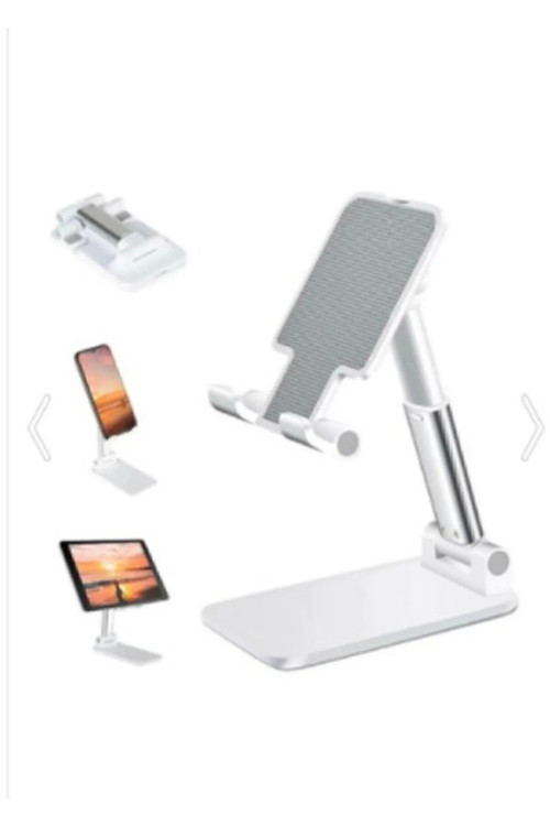 Masa Üstü Tablet Ve Telefon Tutucu Stand 2 Kademeli Uzunluk Ayarlı Beyaz