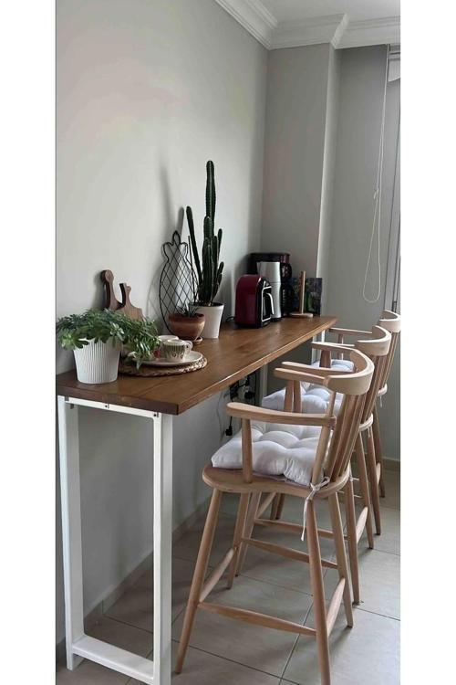 Bar Masası Doğal Ağaç Komple Masif 50x120 cm