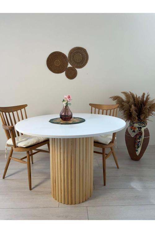 90 Cmyemek Masası Yuvarlak Özel Tasarım Beyaz Ahşap Model Mutfak Ofis Masası Çalışma Masası Balkon 90x90 cm