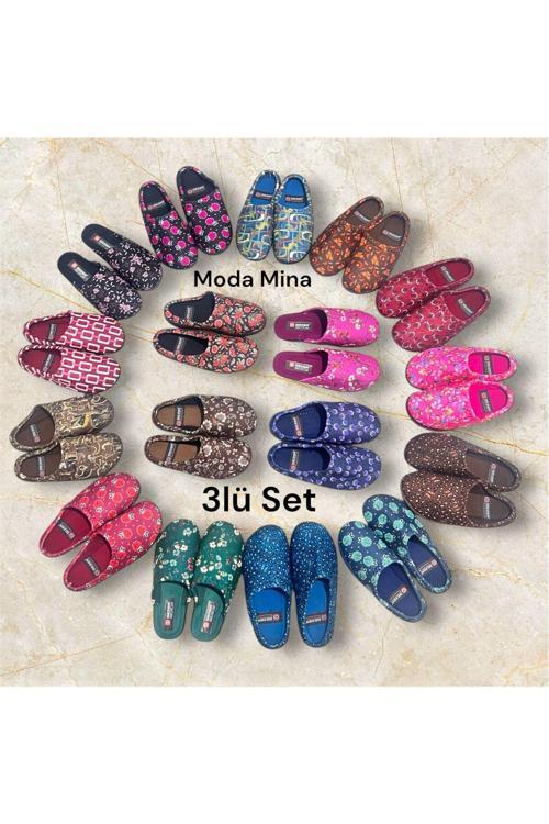 Kadın Ev Terlik ( 3Lü Set ) Halı Terliği Zenne Gondol Kadın Terlik