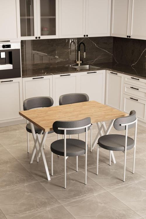 Trend 4 Kişilik Mutfak Masa Takımı Atlantik Çam-Gri-Beyaz 120x80x75 cm