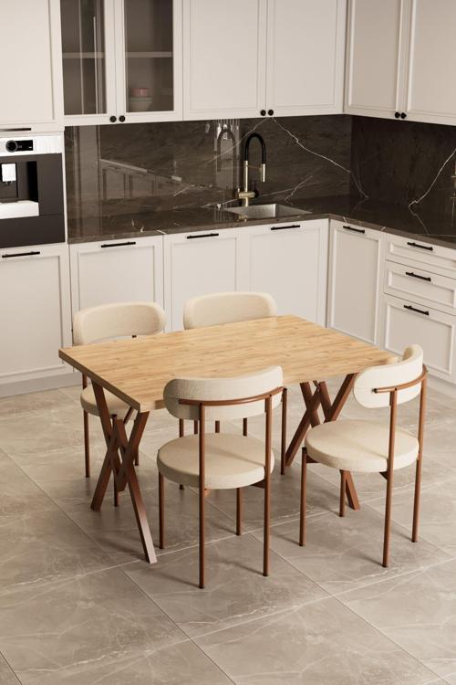 Trend 4 Kişilik Mutfak Masa Takımı Atlantik Çam-Krem-Kahve 120x80x75 cm