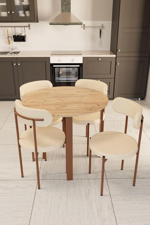 Trend Yuvarlak Mutfak Masa Takımı Atlantik Çam-Krem-Kahve 90x75 cm