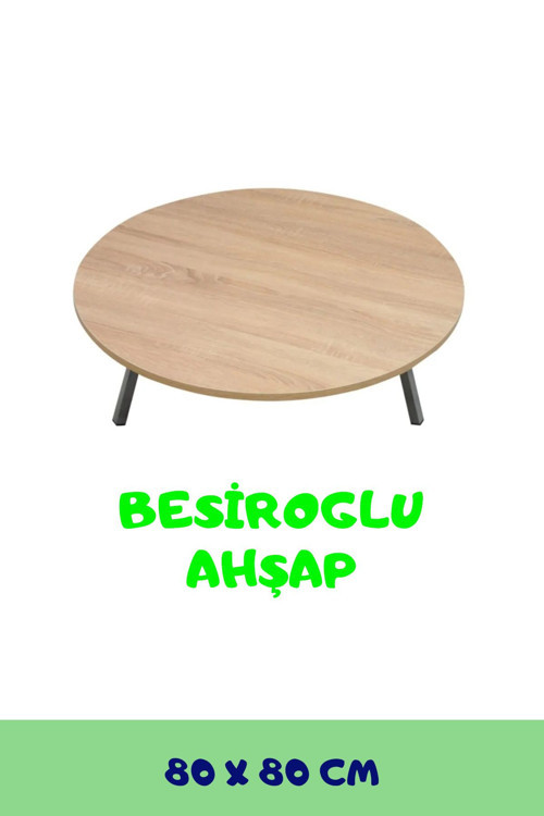 80 Cm Çap - Ahşap Kaplama Katlanabilir Yer Sofrası Hamur Açma Tahtası Oyun Masası - 21 Cm Yükseklik