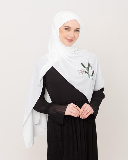 Polyster Beyaz Rengi Şal Filistin Zaytin Dalı Renkli Nakışlı S100030