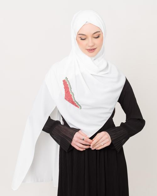 Polyster Beyaz Rengi Şal Filistin Haritası Karpuz Renkler İle Nakışlı S100031