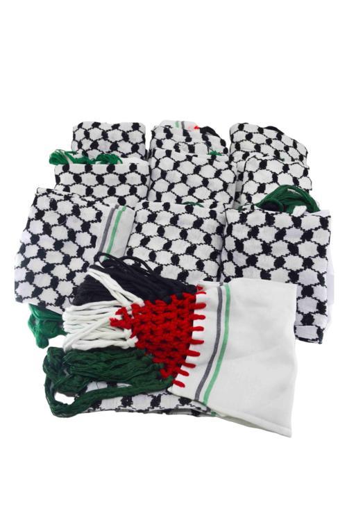 Filistin Bayrağı Püskül Keffiyeh İşlemeli Gazze Keffiyeh 10 Parça  S300008