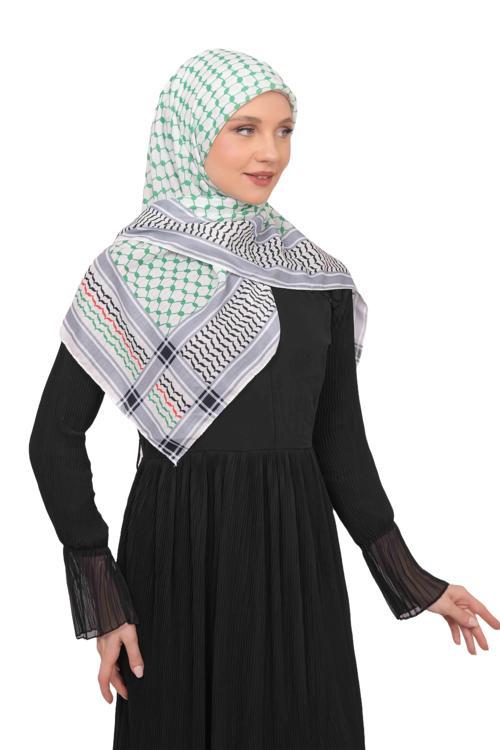 Filistin Eşarp Kefiye Filistin Bayrak Renkli Kareli Kadın Eşarp S100003
