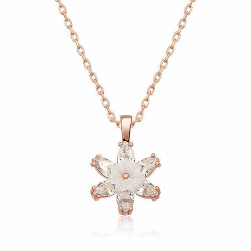 Gümüş Rose Beyaz Lotus Çiçeği Kolye