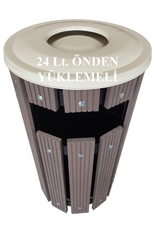 Kompozit (Ahşap+Plastik) Yuvarlak Çöp Kovası Pencereli Sç 12 P Kahverengi (24 Lt.)