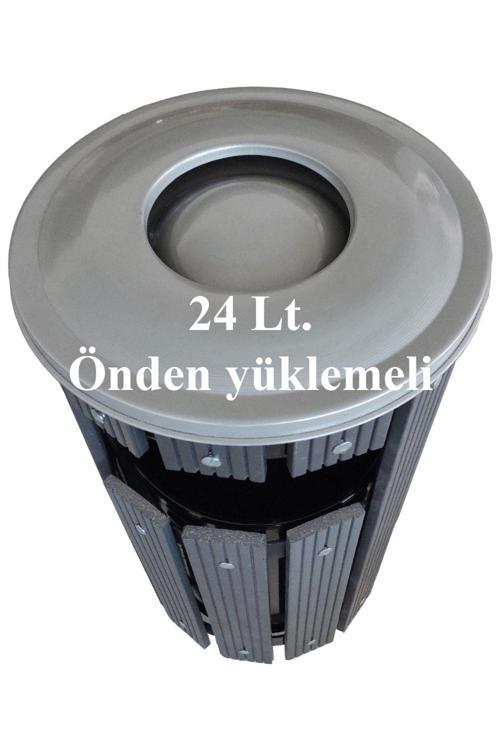 Kompozit (Ahşap Plastik) Yuvarlak Çöp Kovası Pencereli Sç 12 Anp Antrasit (24 Lt.)