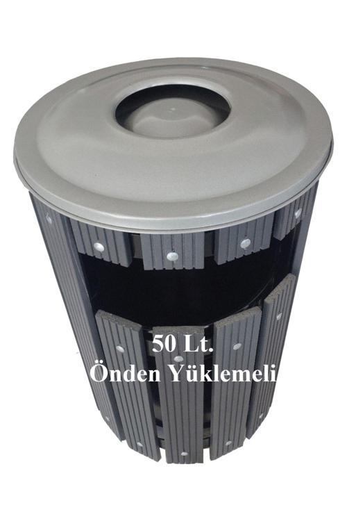 Kompozit (Ahşap Plastik) Yuvarlak Çöp Kovası Pencereli Sç 15 P Antrasit (50 Lt.)